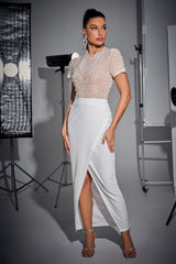 See Through Beading Slit Dress