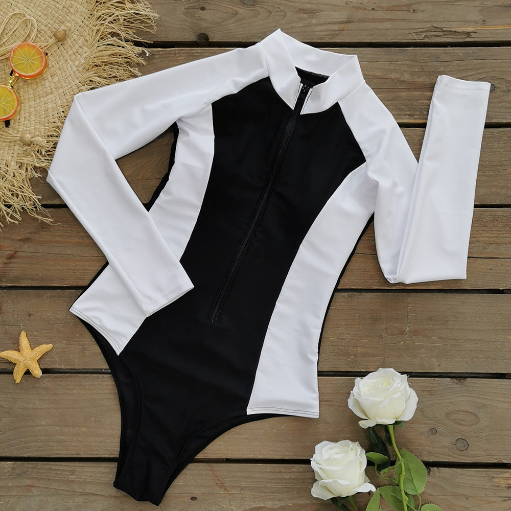 Flaxmaker Long Sleeve Zipper One Piece Surfing Wetsuit Swimsuit