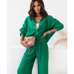Fashion Casual  Shirt Collar Solid Color  Two Piece Set