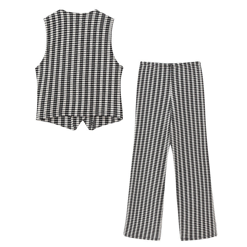 Fashion Plaid Printed Top and Pants Set