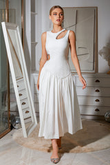 Irregularity Cutout White Maxi Dress Flaxmaker