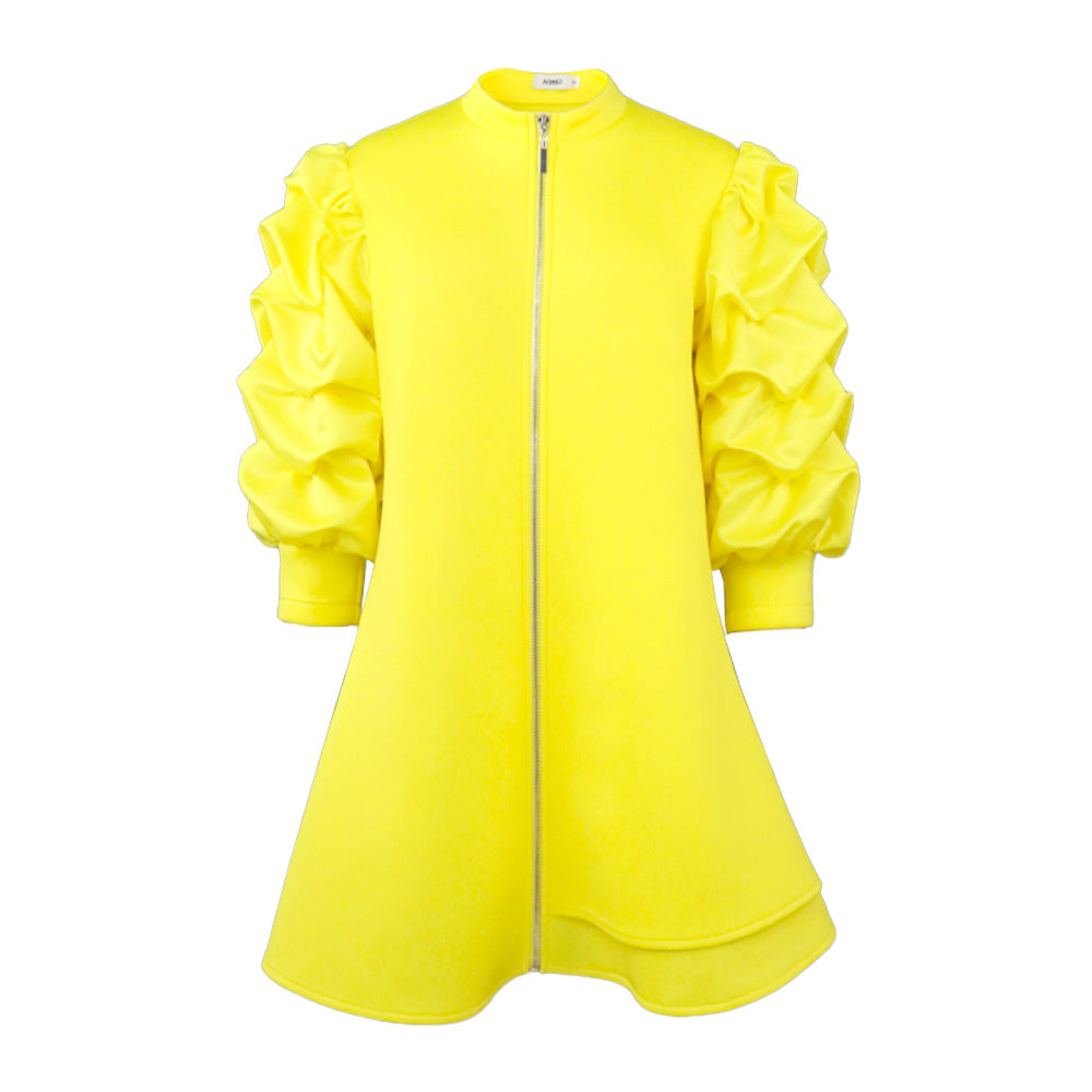 Stand Collar Fold Mini Dress