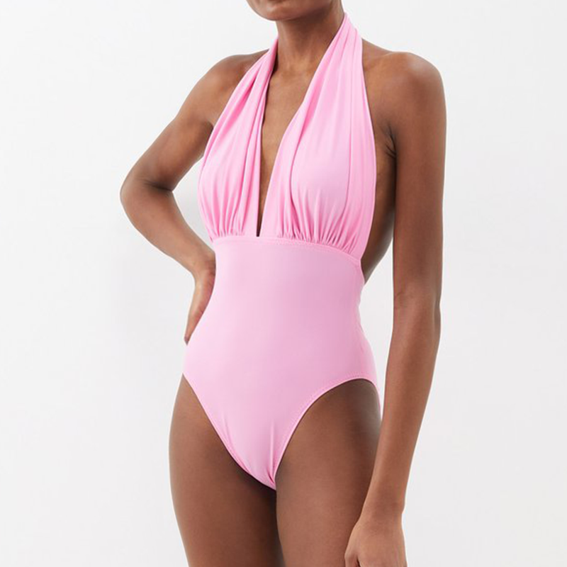 Halter V Neck One Piece Swimsuit and Skirt Flaxmaker