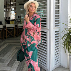 Casual Flower Print Shirt and Pants Sets Flaxmaker