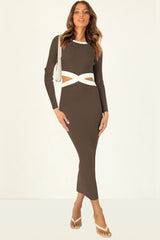 Ribbed Sexy Hollow Out Long Sleeve Sheath Dress