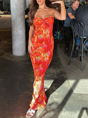 Flower Printed Tube Wrap Maxi Dresses