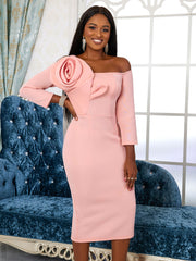 Off Shoulder 3D Flower Dress