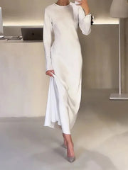 Solid Color A-line High Waisted Round-neck Maxi Dresses