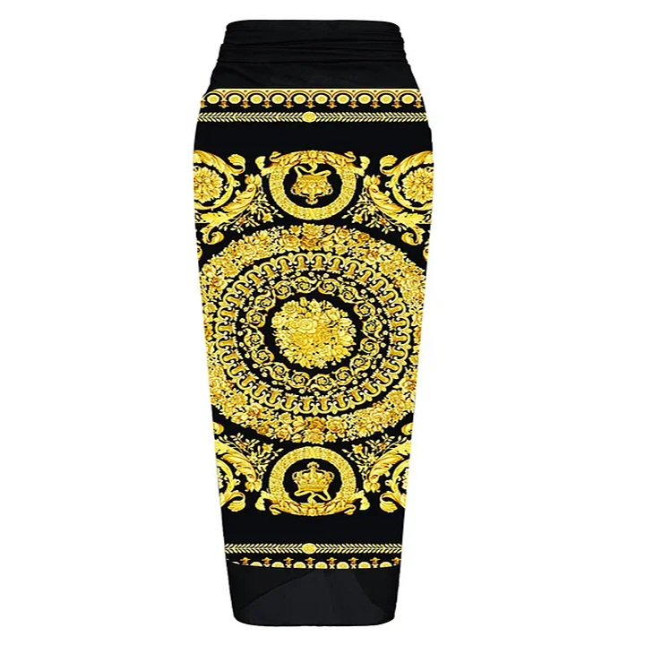 Plus Size Reversible Tie-shoulder One Piece Swimsuit and Sarong(Shipped on Dec 29th)