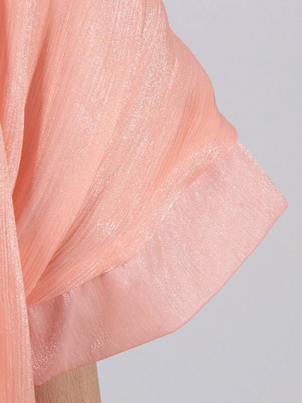 Floral Pleated Split-Joint High-Low Loose Stand Collar Mini Dresses