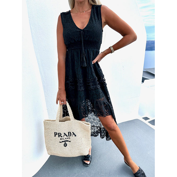 Lace Sleeveless V Neck Midi Dress