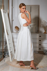 Irregularity Cutout White Maxi Dress Flaxmaker