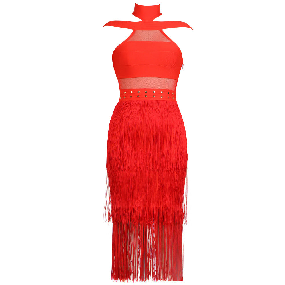 Off Shoulder See Through Tasse Dress Flaxmaker