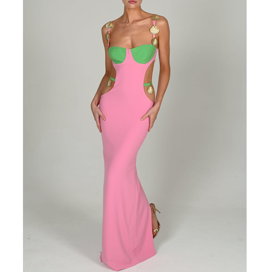 Color Block Expose Waist Maxi Dress