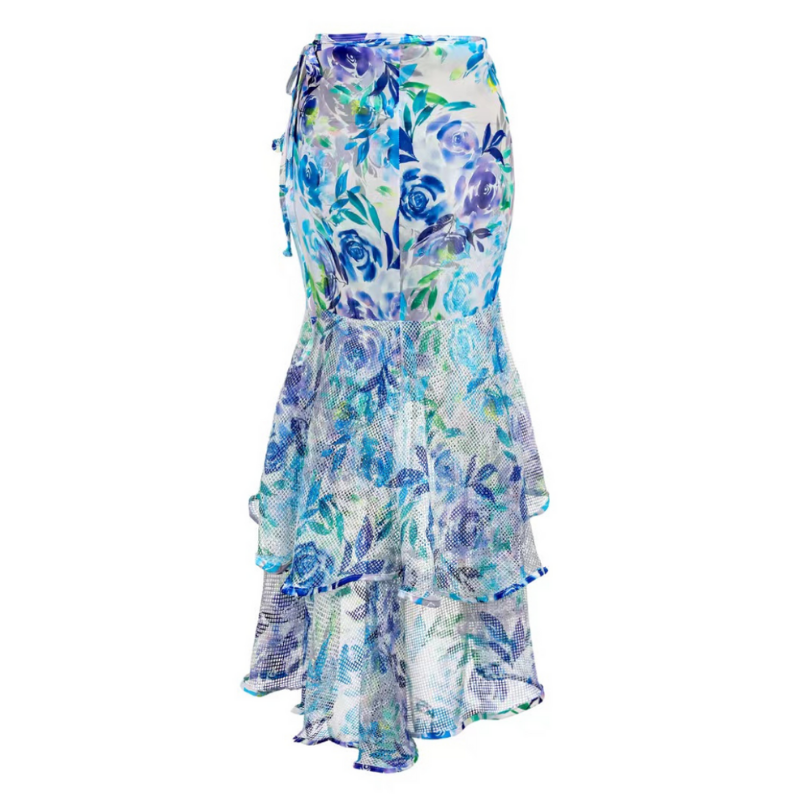 Cutout Puff Sleeve Printed One Piece Swimsuit and Sarong Flaxmaker