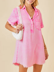 Fringed Pleated Pockets Split-Joint A-Line Loose Lapel Mini Dresses