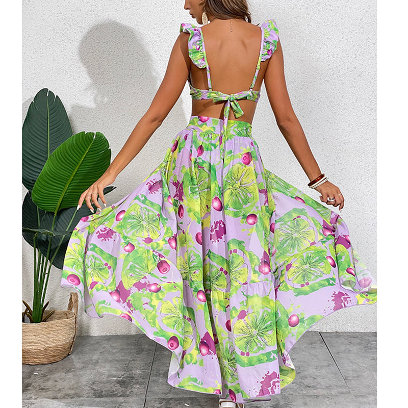 Mini Ruffled Printed Bikini Swimsuit and Skirt Flaxmaker