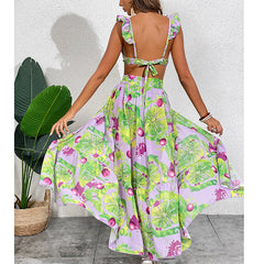 Mini Ruffled Printed Bikini Swimsuit and Skirt Flaxmaker