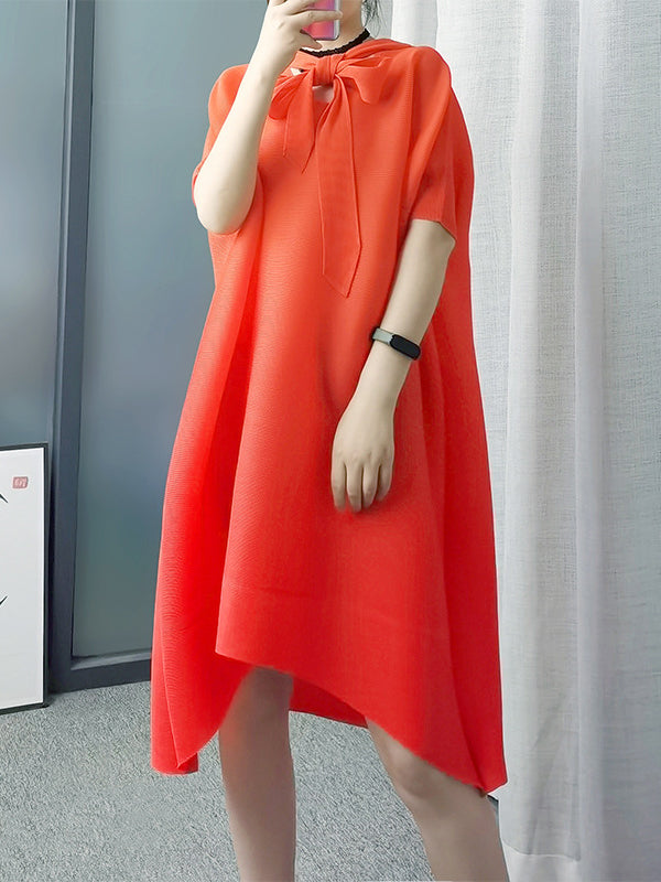 Lace-Up Pleated Batwing Sleeves Loose Hooded Midi Dresses