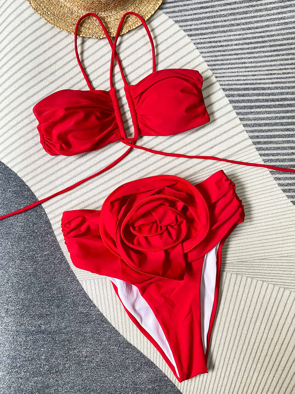 Halter 3D Flower High Waist Sexy Bikini