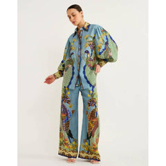Puff Sleeve Printed Shirt and Pants Set