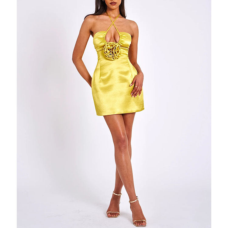 Halter 3D Flower Mini Dress