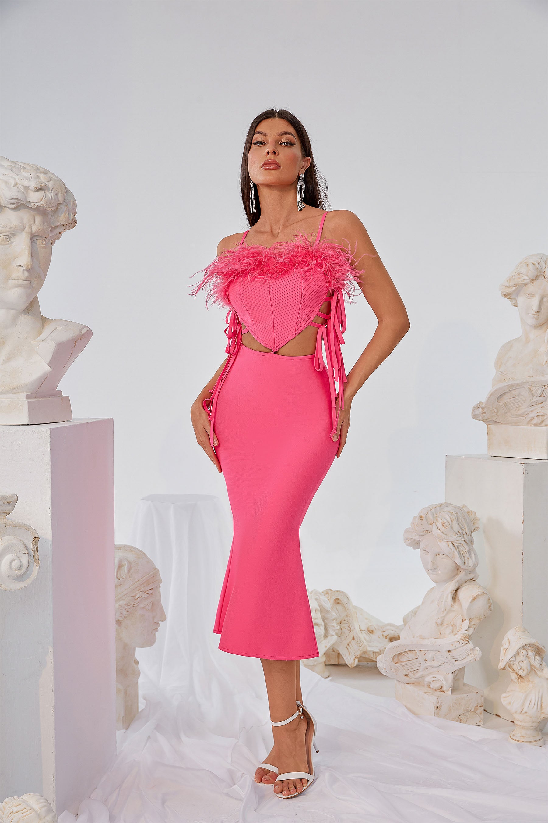 Heart Feather Lace up Top and Skirt Set Flaxmaker