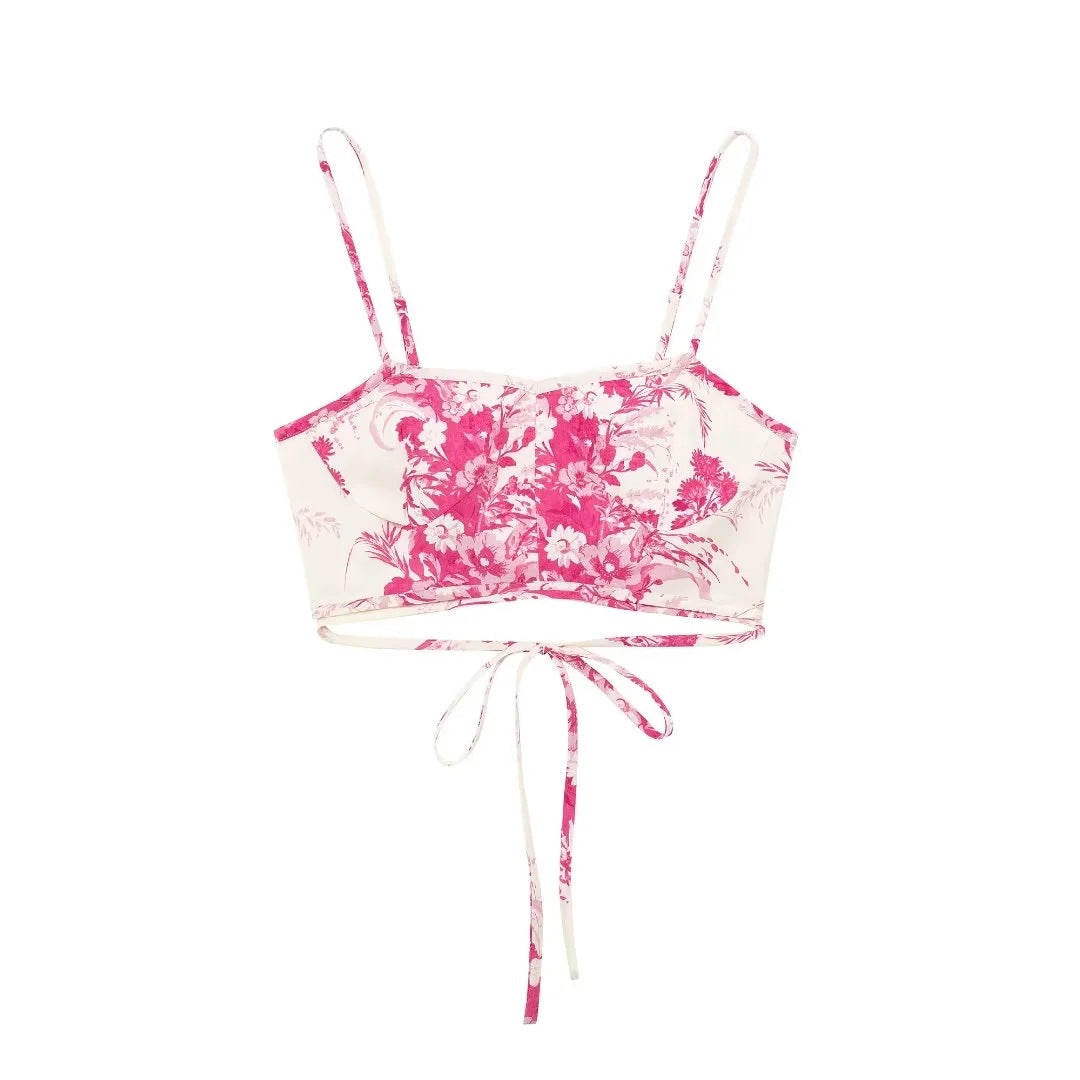 Lace up Pink Sling Cami and Skirt Set