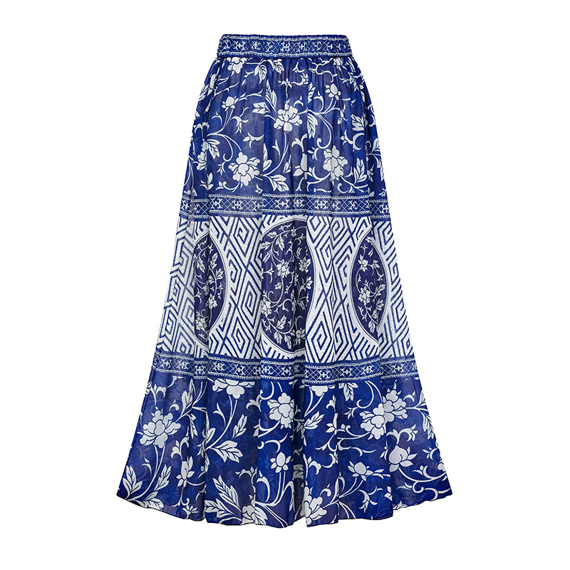 Asymmetrical Ruffle Printed One Piece Swimsuit and Skirt Flaxmaker(Shipped on Dec 29th)