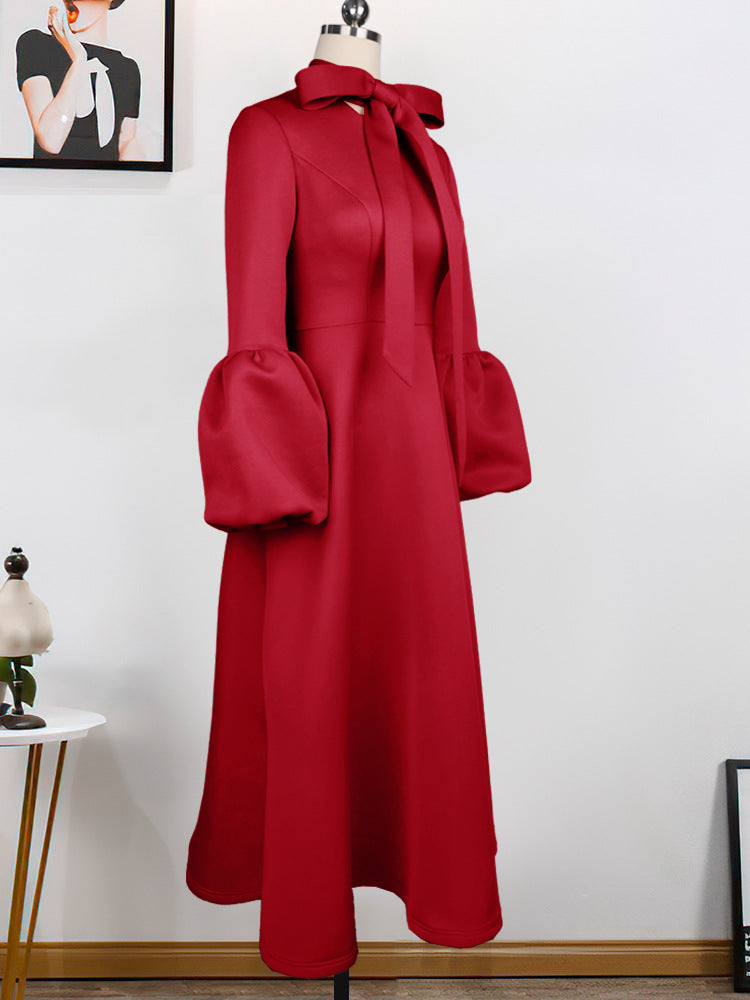 Puff sleeve Bandage Bowknot Design Dress