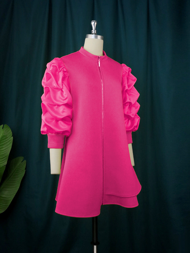 Stand Collar Fold Mini Dress