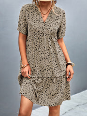 Flower Print Split-Joint Short Sleeves V-Neck Mini Dresses