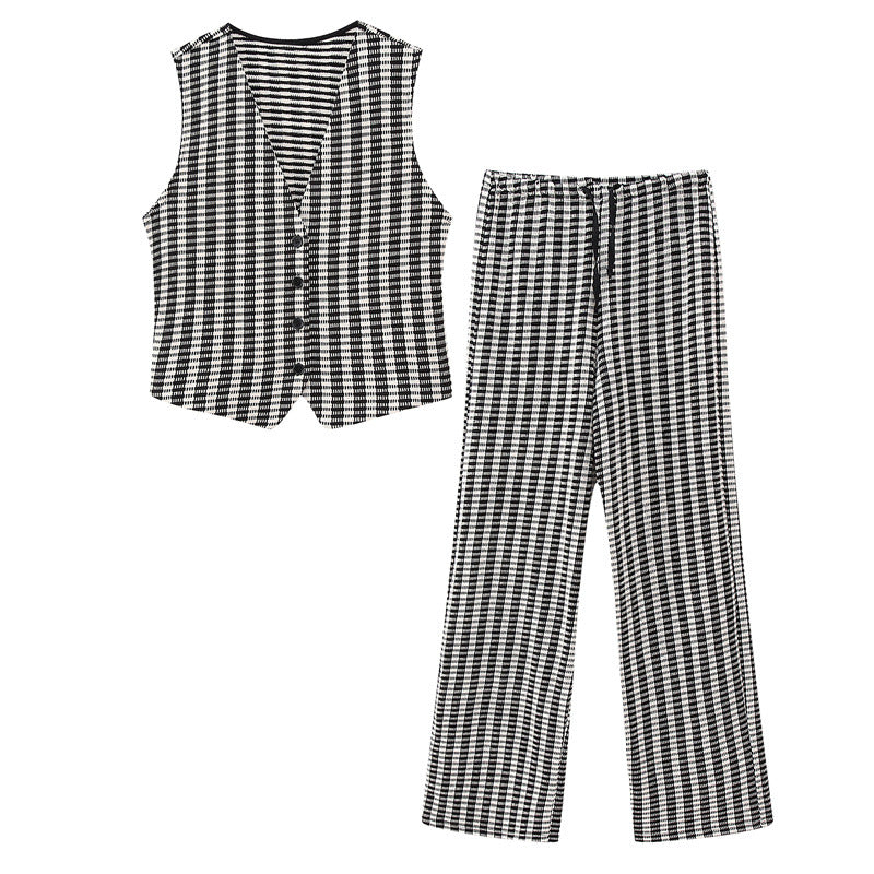 Fashion Plaid Printed Top and Pants Set