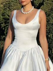 Solid Color Ruffled Bow Satin Sleeveless Vest Elegant Mini Dresses