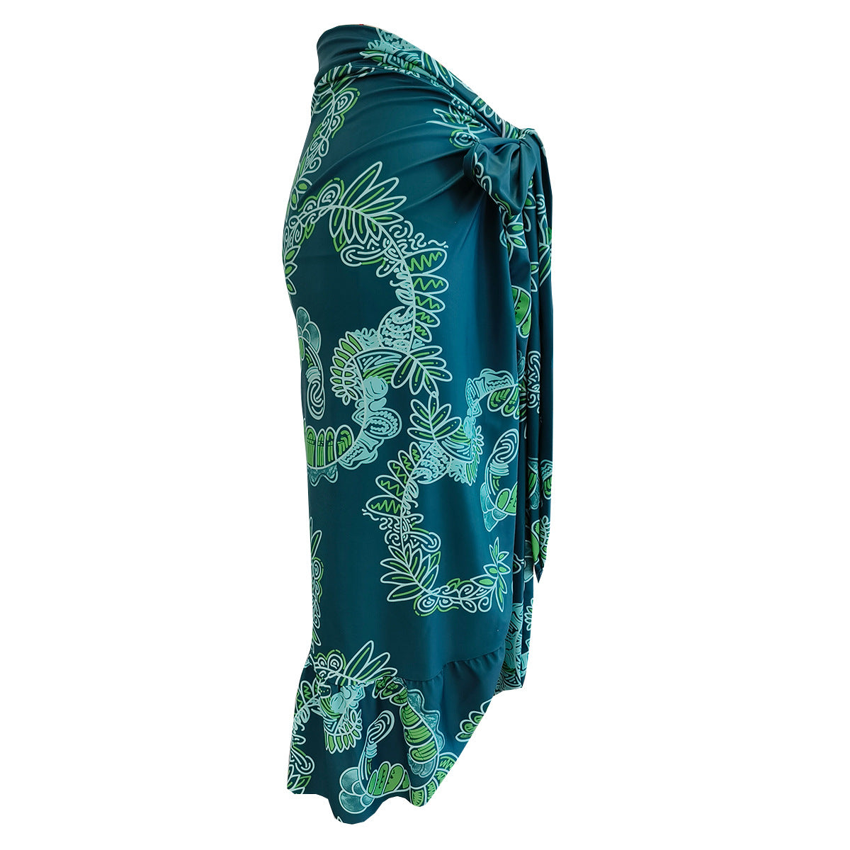 Ruffle Oblique Shoulder  Printed One Piece Swimsuit and Sarong