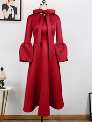 Puff sleeve Bandage Bowknot Design Dress