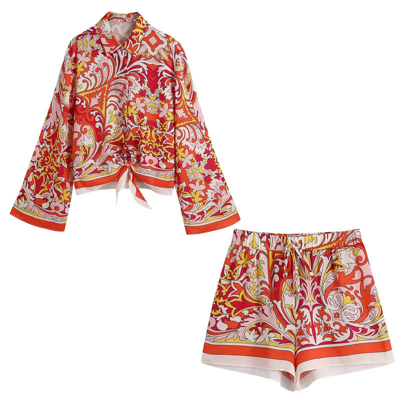 Printed Two Piece Shirt and Shorts Sets Flaxmaker