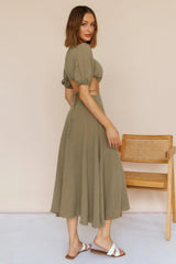 Puff Sleeve Cutout Solid Color Dress