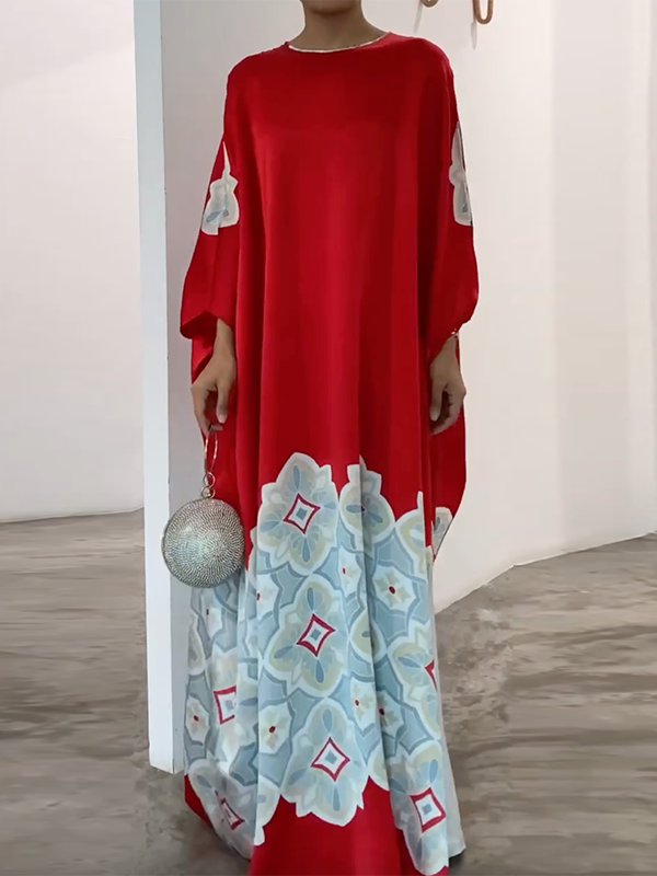 Printed Loose Round-neck Maxi Dresses
