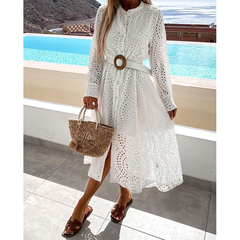 Casual Solid Color Buttons Midi Dress