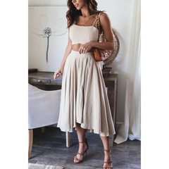 Fashion  Solid Color Sling Two Piece Set