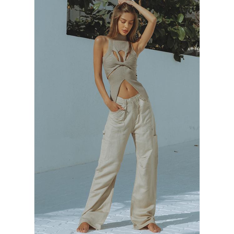 Irregular Stand Collar Cut Out Knit Top