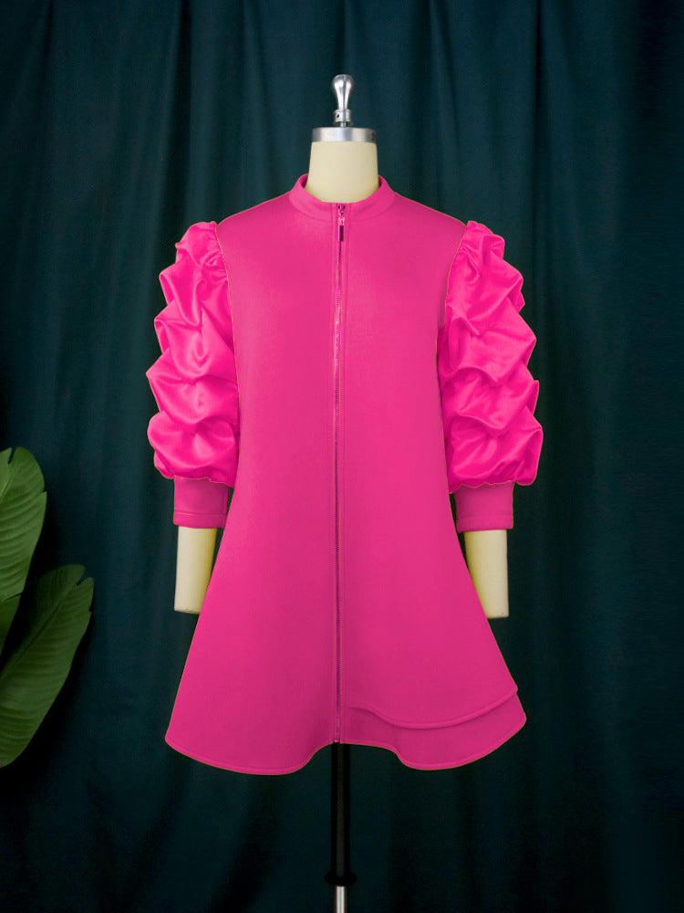 Stand Collar Fold Mini Dress