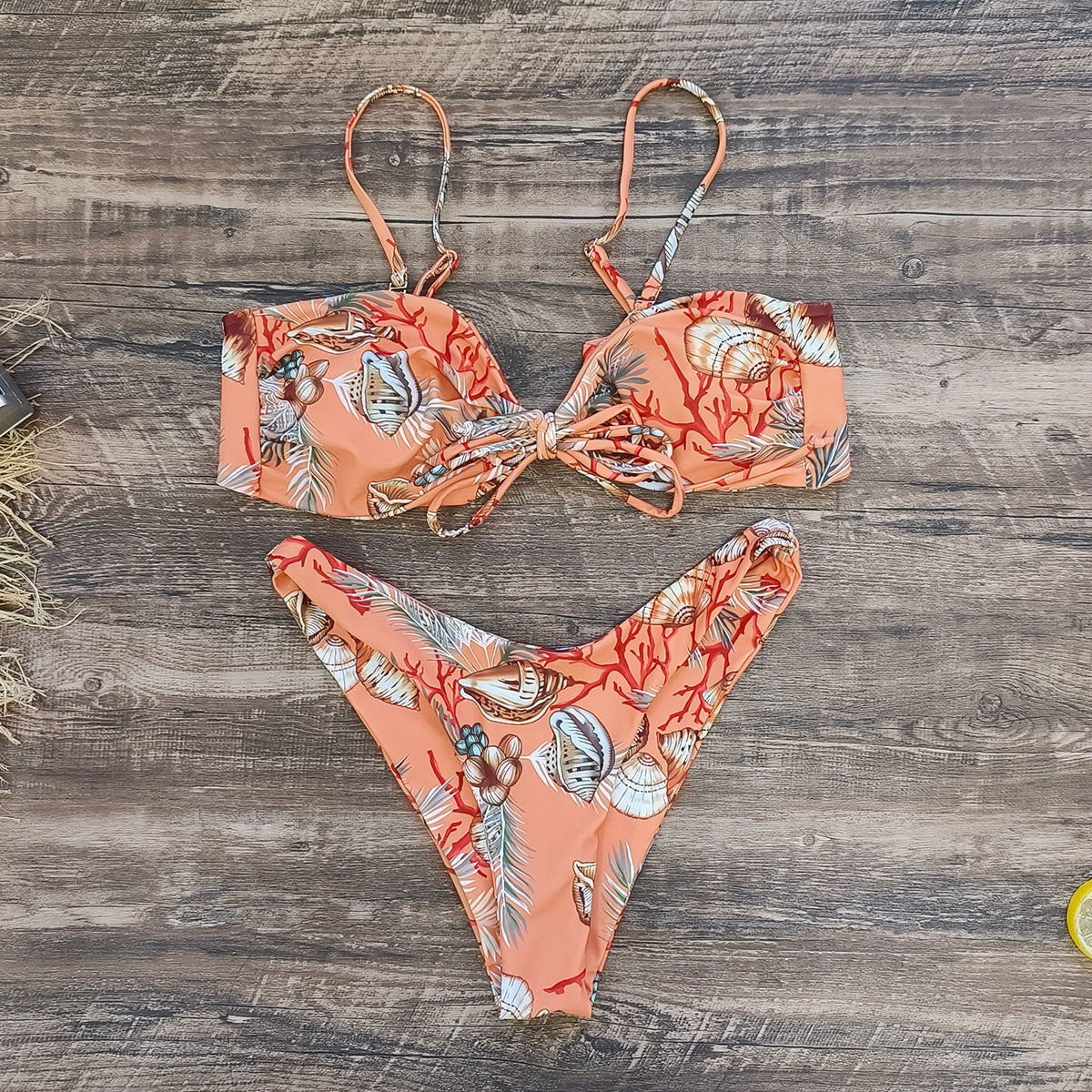 Jungle Printed Bandeau Bikini Swimsuit and Sarong