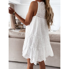 Cut Out  V Neck Lace Mini Dress