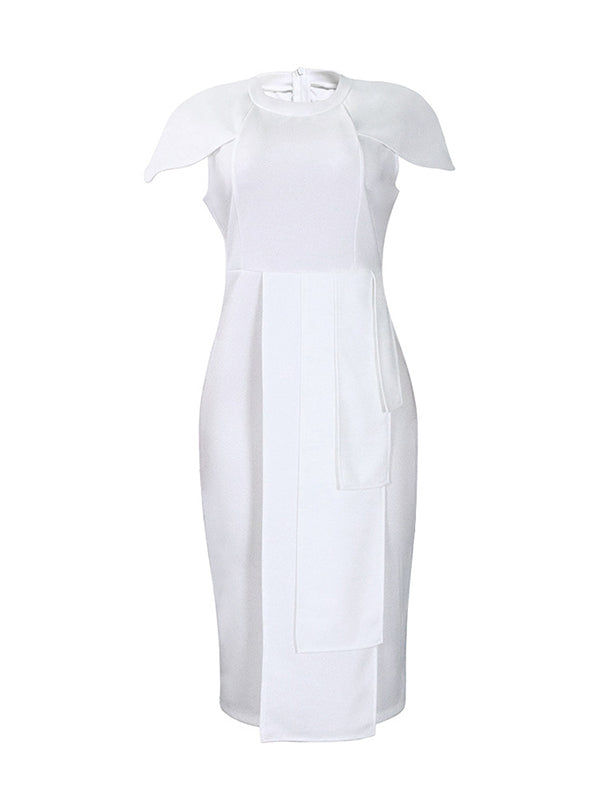 Split Back Robe Pleated Solid Color Split-back Split-front Split-Joint Short Sleeves S ...