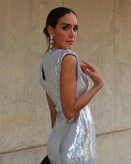 Sequin Tassel Silver Party Mini Dress