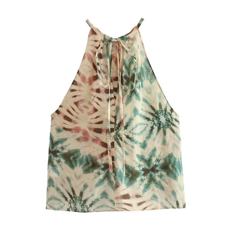 Halter Linen Casual  Print Cami and Pants Set