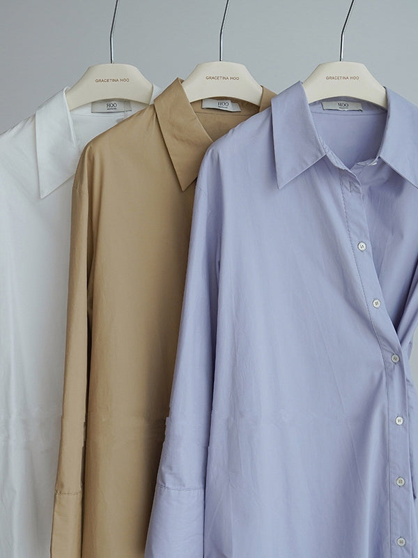Asymmetric Solid Color Long Sleeves Loose Lapel Shirt Dress