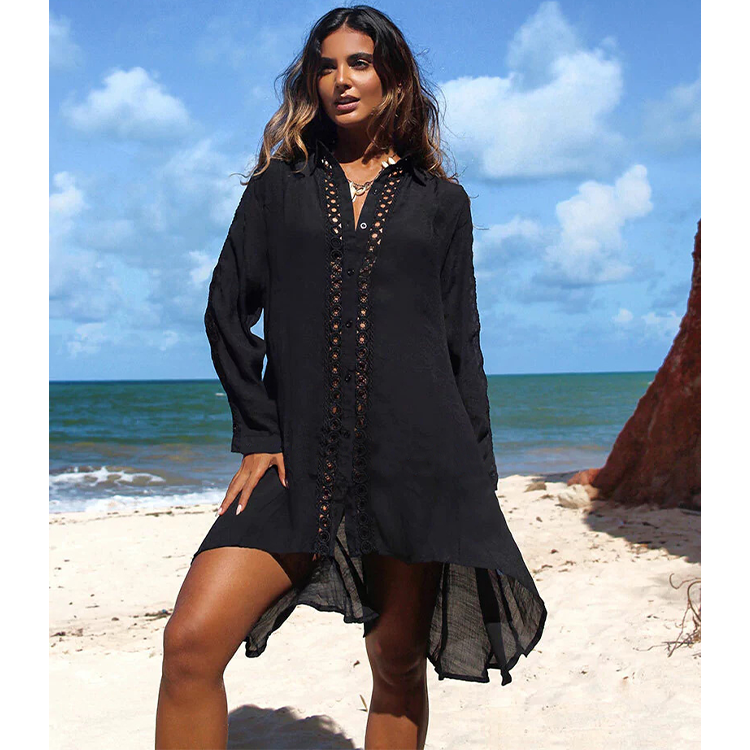 Solid Color Cover Up Shirt Dress Flaxmaker